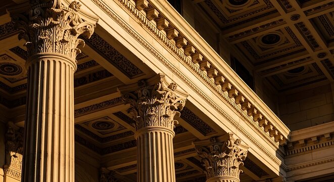 Detailed view of ornate classical interior architecture featuring columns and decorative ceiling