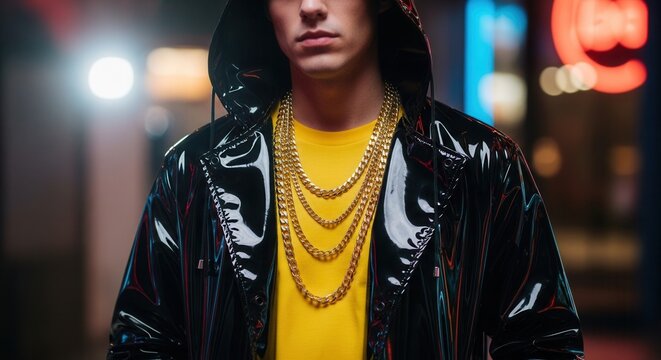 Young man wearing gold chains and black hoodie