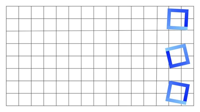 Vertically aligned rectangular shaped elements with rotational effect on grid white background - animated illustration