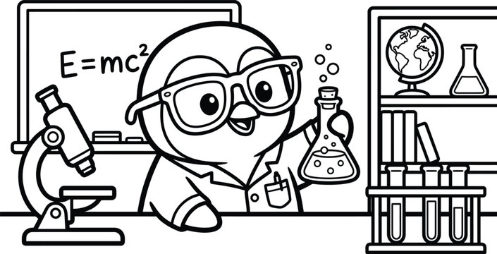 Science coloring pages for kids penguin scientist fun