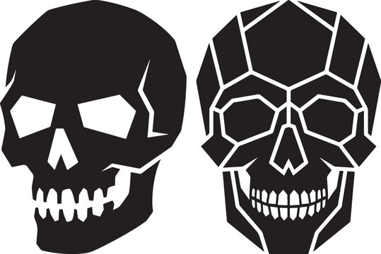 Two distinct human skull silhouettes in black vector style isolated on white background with silhouette isolated halloween skullhead