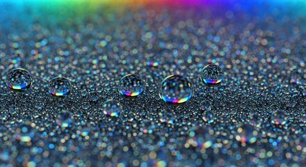 Naklejka premium Water drops on textured surface with rainbow reflections