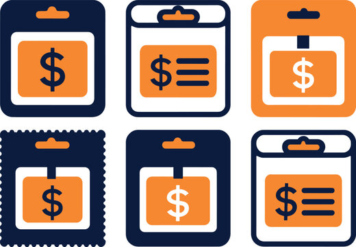 Set of flat vector icons representing gift cards and retail price tags.