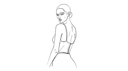 Obraz premium Elegant Woman Portrait Line Art Fashion Beauty and Feminine Lifestyle Illustration