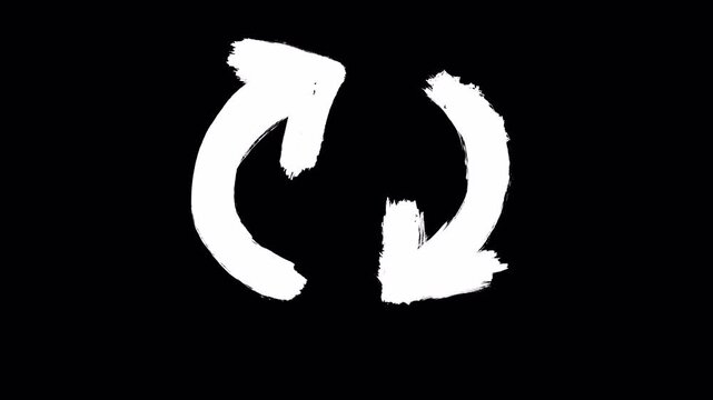 White brush stroke refresh icon animation on black background.