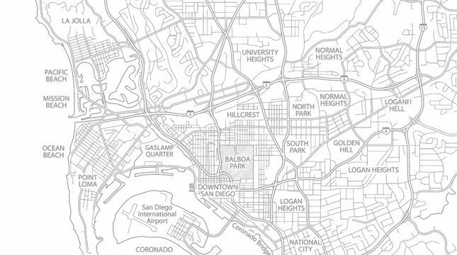 San Diego City Map Outline - California Urban Street Network