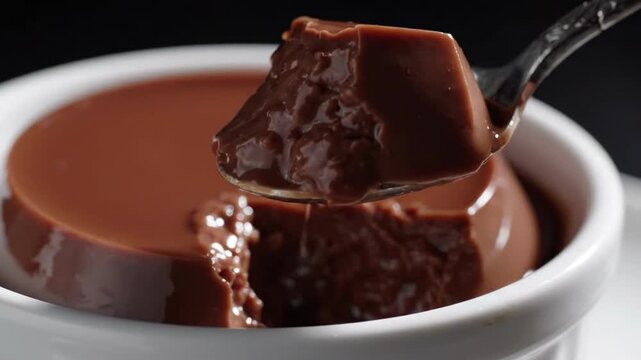 Chocolate pudding with ornate spoon