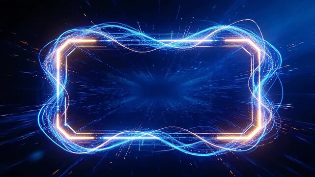 Blue and orange glowing rectangular frame with flowing light particles