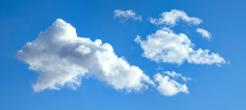 Natural scenery background blue sky with bright white clouds and clear. A few frivolous steam of freedom fly.