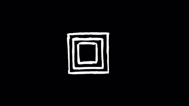 Minimalist hand drawn square shape animation on black background.