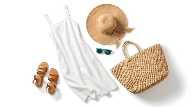 Summer beach outfit set with white dress