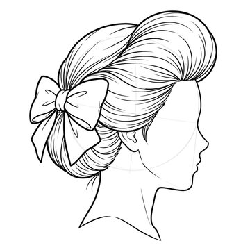 Hand drawn sketch of 1890s updo with velvet crown bow side.