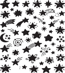Obraz premium Hand drawn star doodles and shooting star collection