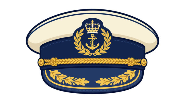 Naval Officer Cap with Anchor Emblem and Gold Braid - Nautical Headwear