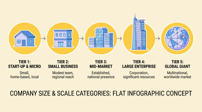 Business size scale categories infographic concept shows company growth