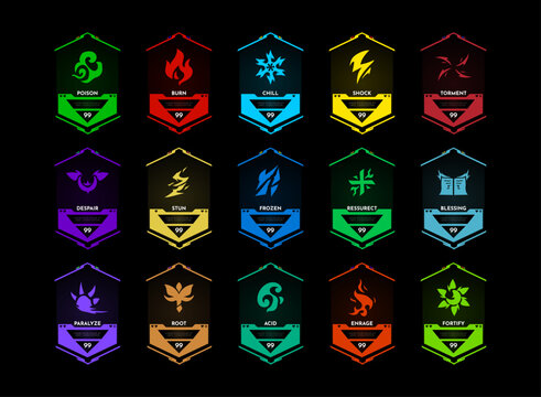 Futuristic Status Effect Card Pack with Sci Fi RPG Ability Icons and Neon Game UI Assets