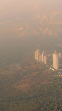 Ghansoli, Navi Mumbai, Maharashtra, India. Mumbai Metropolitan Region. Aerial View From Airplane Window On View of the Mumbai suburb district. Evening morning sunset sunrise light. residential