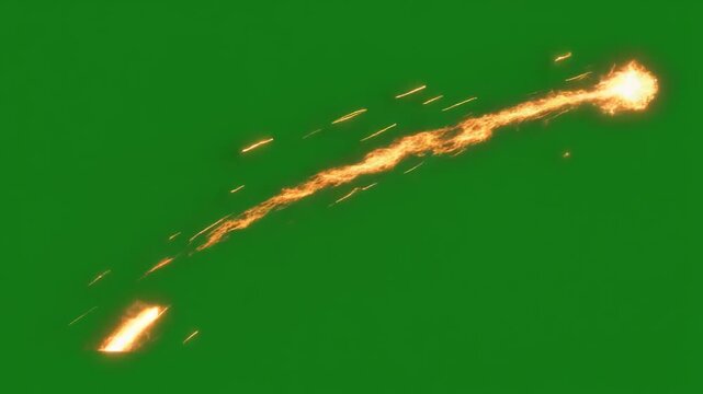 Fiery Uppercut Trail Rising Diagonally with Dynamic Sparks on Green Screen