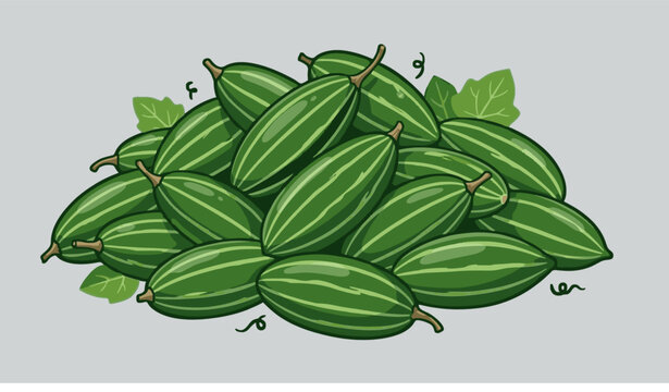 Pointed Gourd (Potol) Green Vegetable Heap Vector Illustration