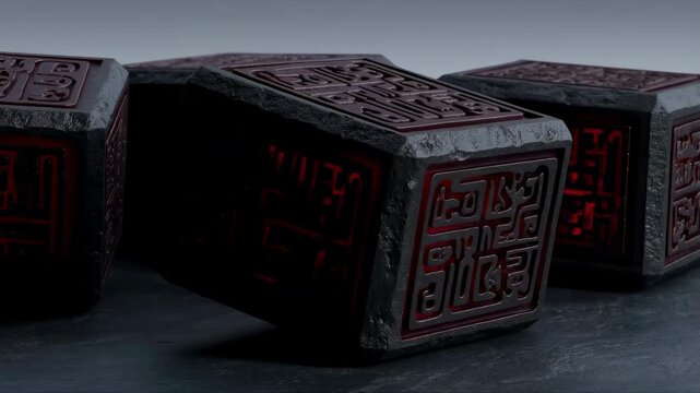 Intricately designed ancient blocks with mysterious symbols. These artifacts evoke a sense of history, culture, and enigma in storytelling