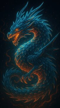 Mystical fiery dragon illustration