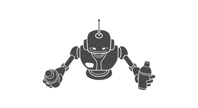 Black and White Robot Illustration.
