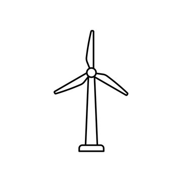 Clean isometric outline icon of a wind turbine. Minimalist line art symbol representing renewable wind power, green technology, and sustainable electricity.