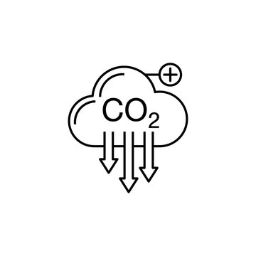 Isometric line art icon of a cloud with arrows filtering CO2. Clean outline symbol for carbon capture, emissions reduction, and climate change action