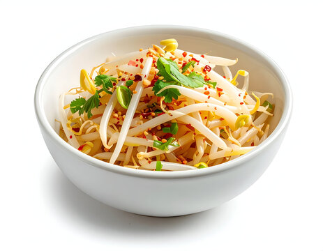 Authentic traditional Korean side dish photography showcasing a white bowl filled with seasoned bean sprouts.