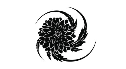 Obraz premium Elegant black chrysanthemum with swirling decorative elements on white background