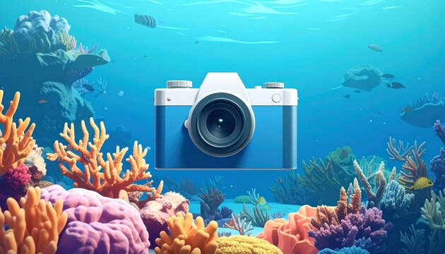 Underwater camera filming vibrant coral reef ecosystem.