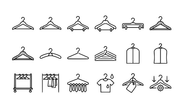 Hanger Icon Set with Clothes Hanger Coat Rack and Wardrobe Organization Symbols