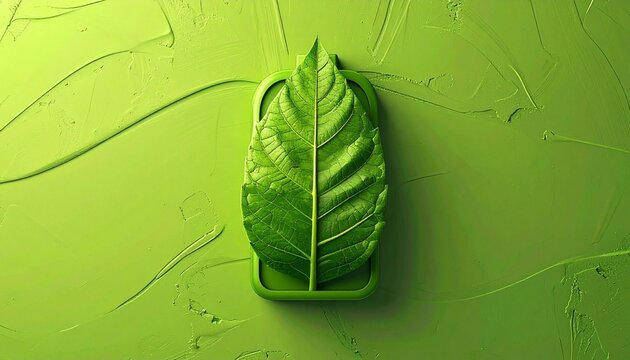 Close-up of a single green leaf on grass.