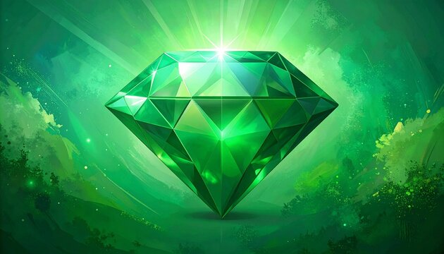 Abstract geometric glass cube floating in green liquid.