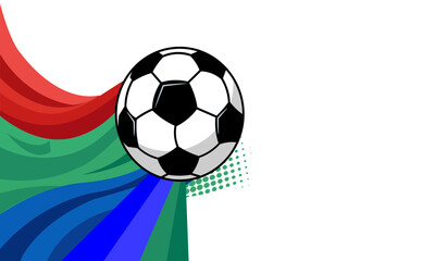 Naklejka premium Soccer world cup 2026 Ball with Colorful Dynamic Wave Background and Copy Space Sports Banner