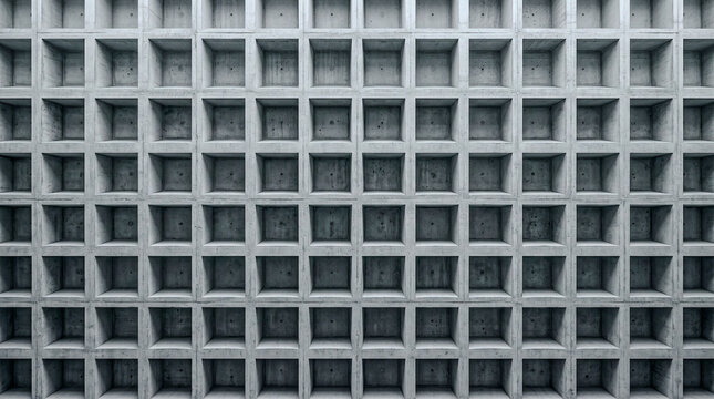 Brutalist concrete coffered ceiling grid straight up, ash grey aggregate detail
