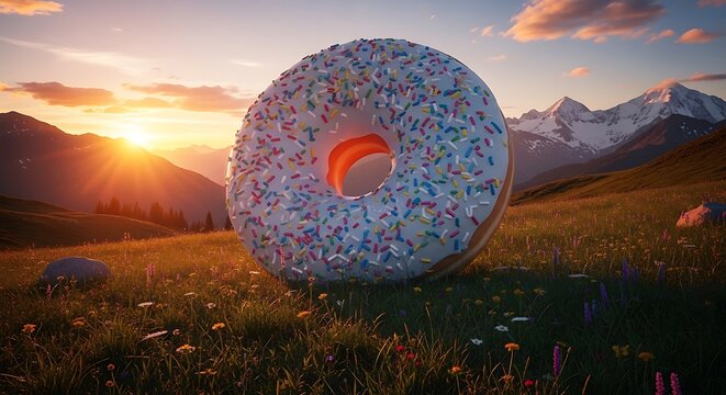 Colorful crystal ball reflecting a mountain sunset.