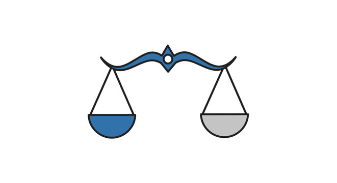 Balanced scales of justice symbol in blue and gray