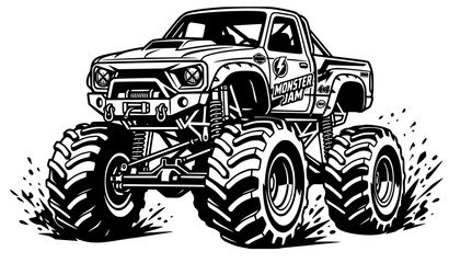 Monster truck black and white vector illustration © Mousumi