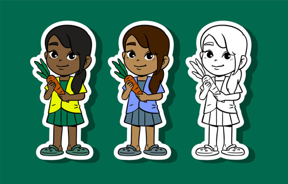 Girl Holding Carrot Illustration Set