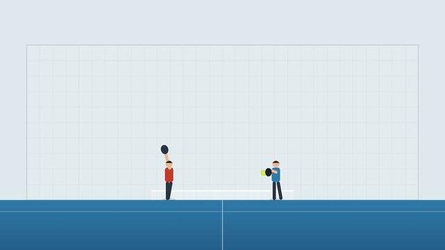 Table tennis rally training flat design animation for indoor racket sports and recreational competition concept