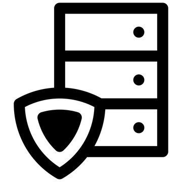 Database security. Outlined stroke vector icon with black-filled details.