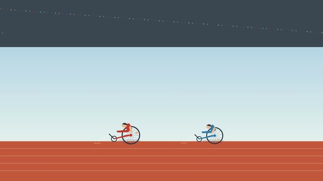 Handcycling race competition flat design animation for adaptive sports and para athletics concept