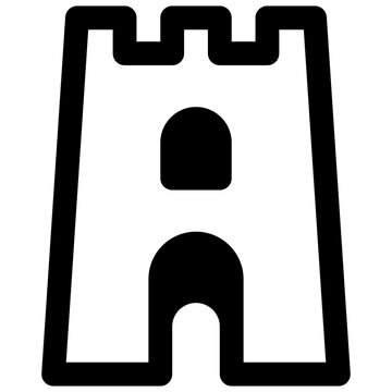 Watchtower. Outlined stroke vector icon with black-filled details.