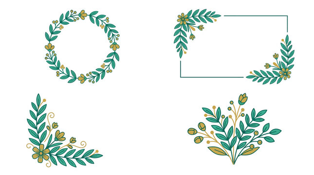 A collection of hand drawn floral frames and decorative borders