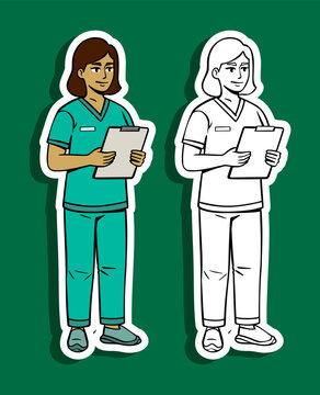 Female Nurse with Clipboard Illustration Set