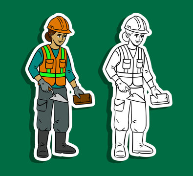 Female Construction Worker with Brick and Trowel Illustration