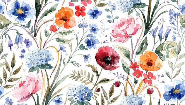 Creative surface pattern background vector featuring watercolor flowers for wrapping paper design projects
