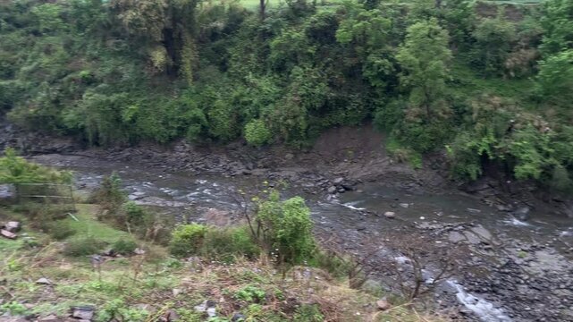 Panaromic view of small water channel at Mandi Distt Near IIT Kamand himachal pradesh india