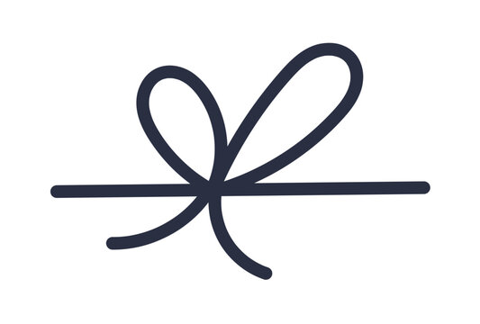 Elegant string bow with neat loops and decorative knot tie, ideal for gift wrapping, holiday packaging, crafts, wedding invitations, or festive decor on white background flat vector illustration.
